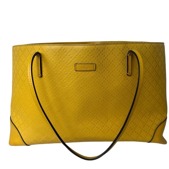 Authentic GUCCI Diamante Bright Yellow Tote Bag Handbag - Picture 4 of 14